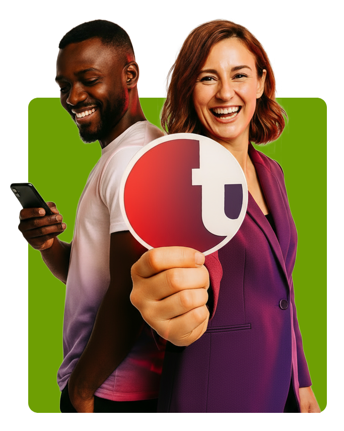 A creator checking his phone and a business owner holding the Tsotsia mark